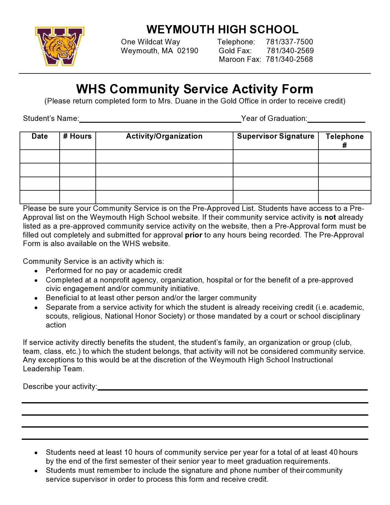 Free community service form 36