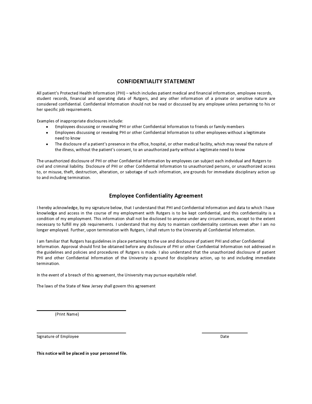 Free confidentiality statement 01