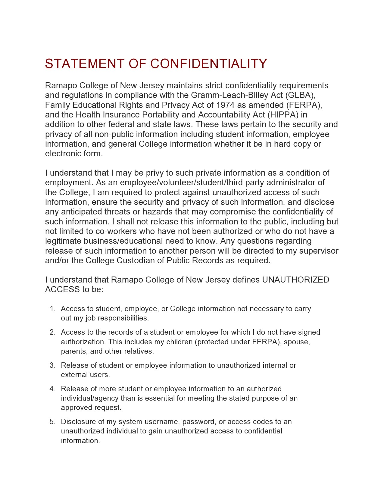 Free confidentiality statement 09