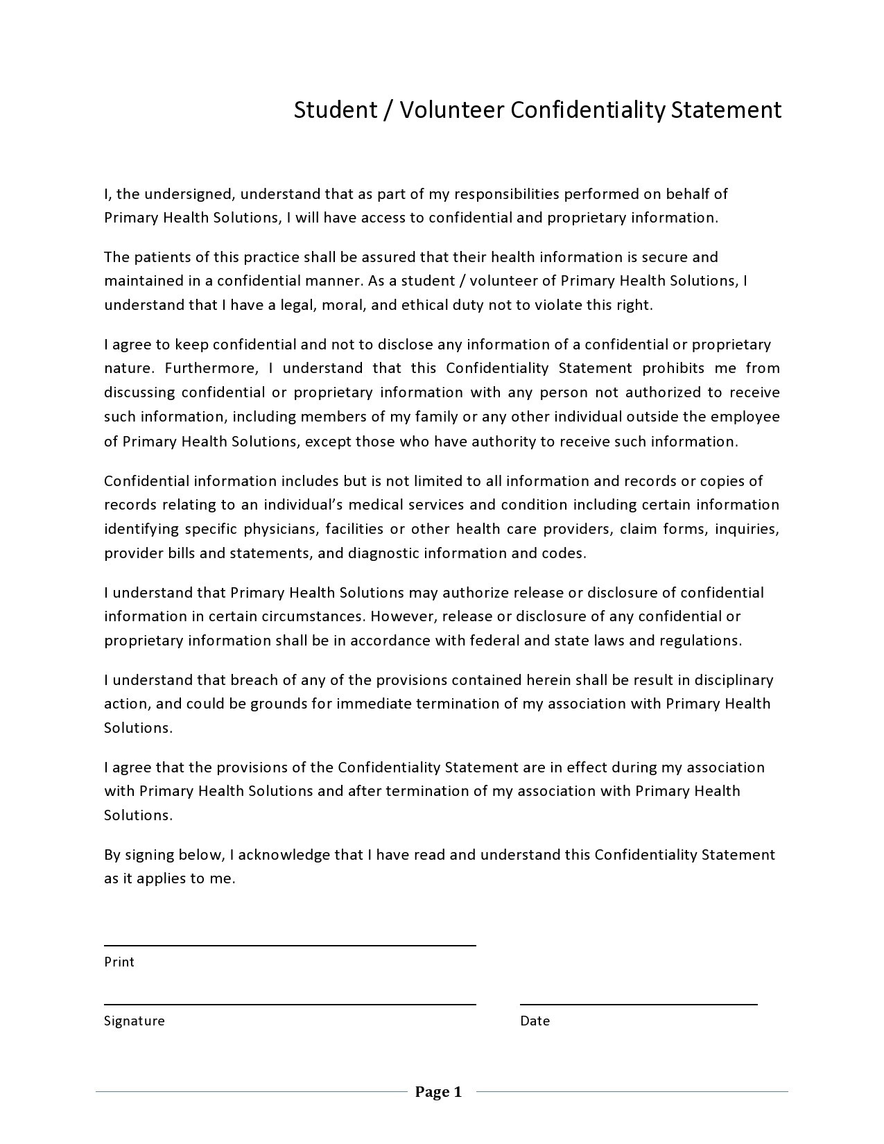 Free confidentiality statement 18