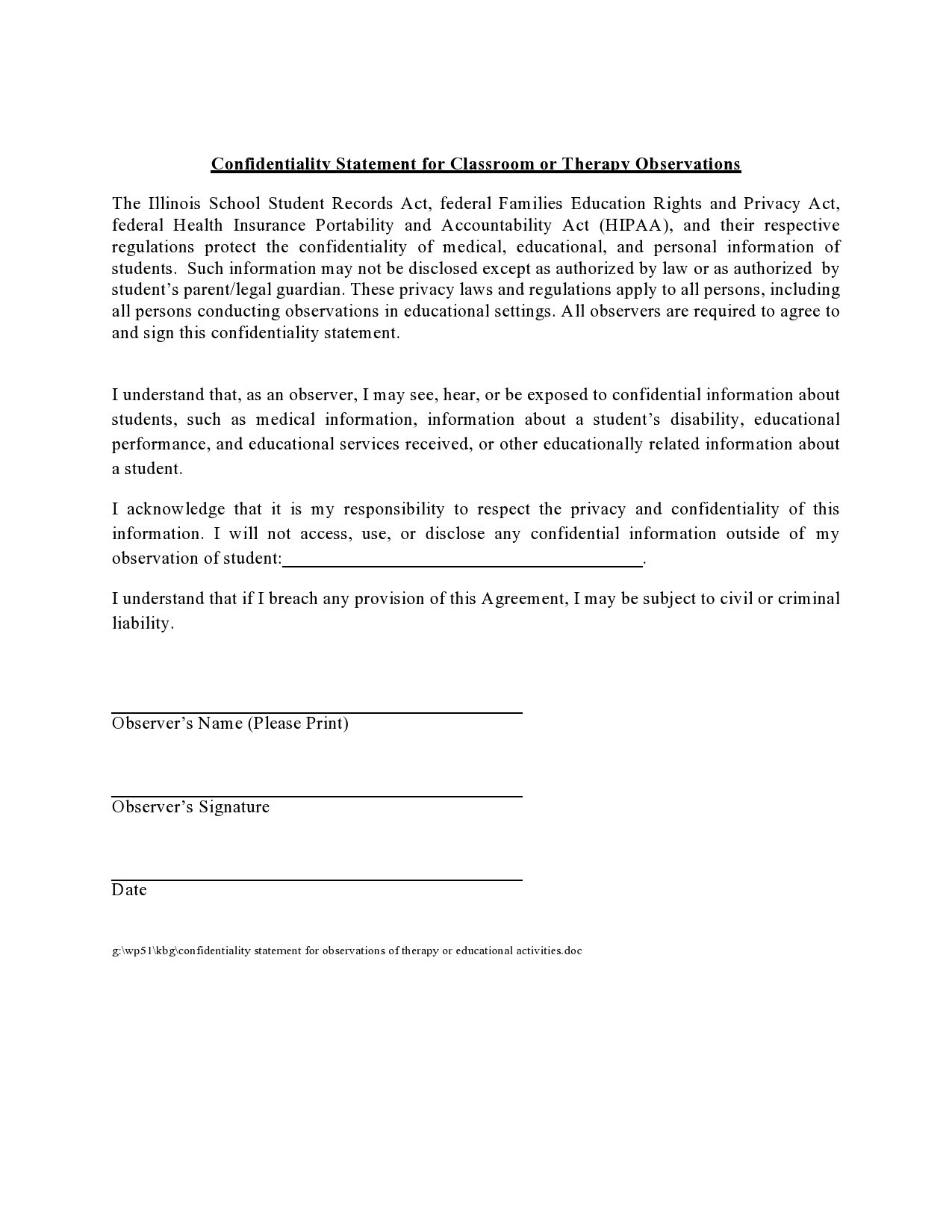 Free confidentiality statement 23