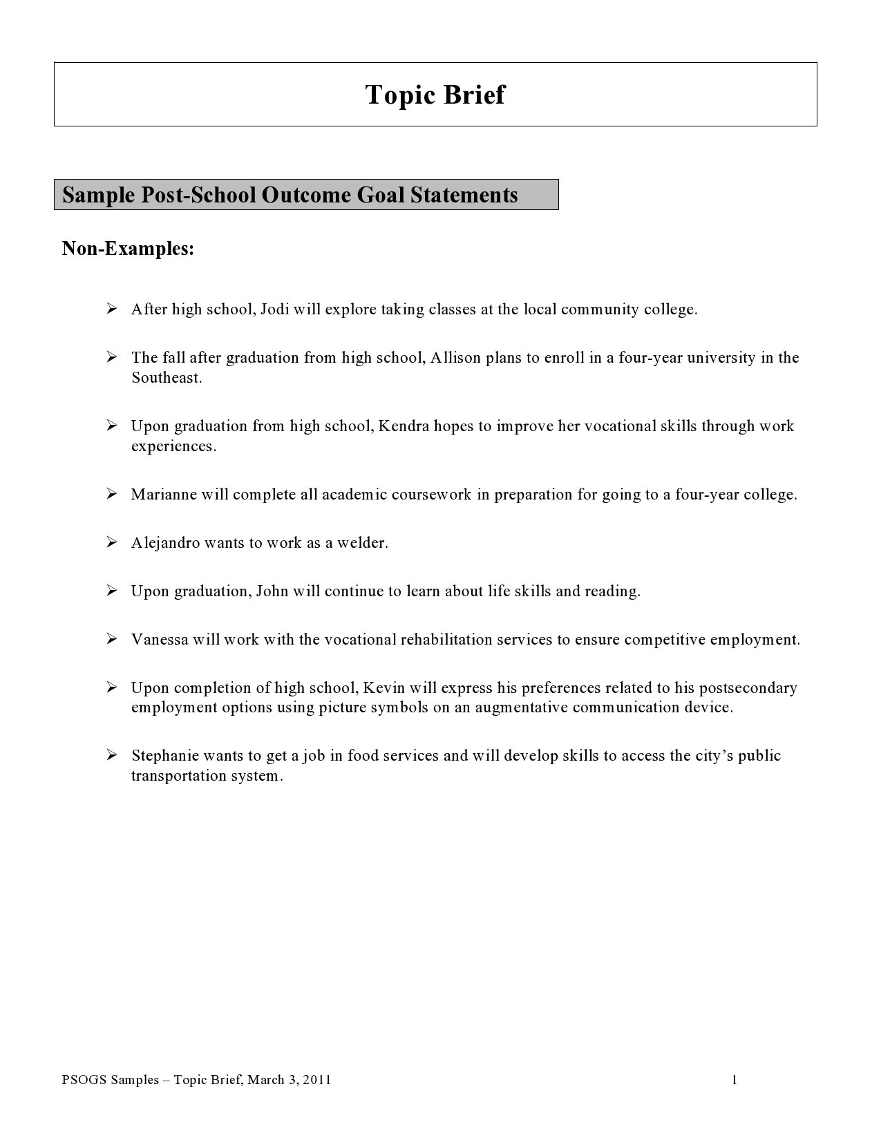 personal goal statement sample