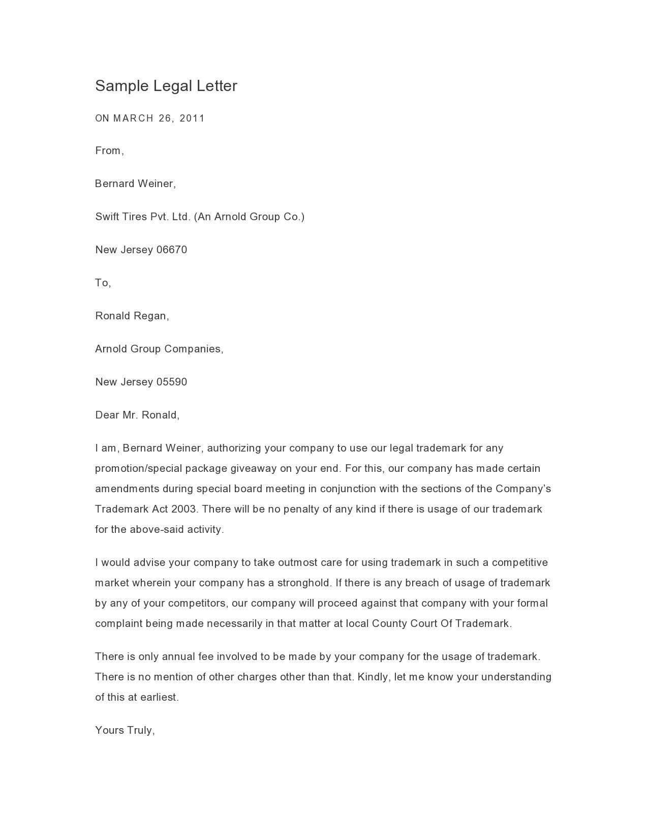 47 Professional Legal Letter Formats (& Templates) ᐅ TemplateLab