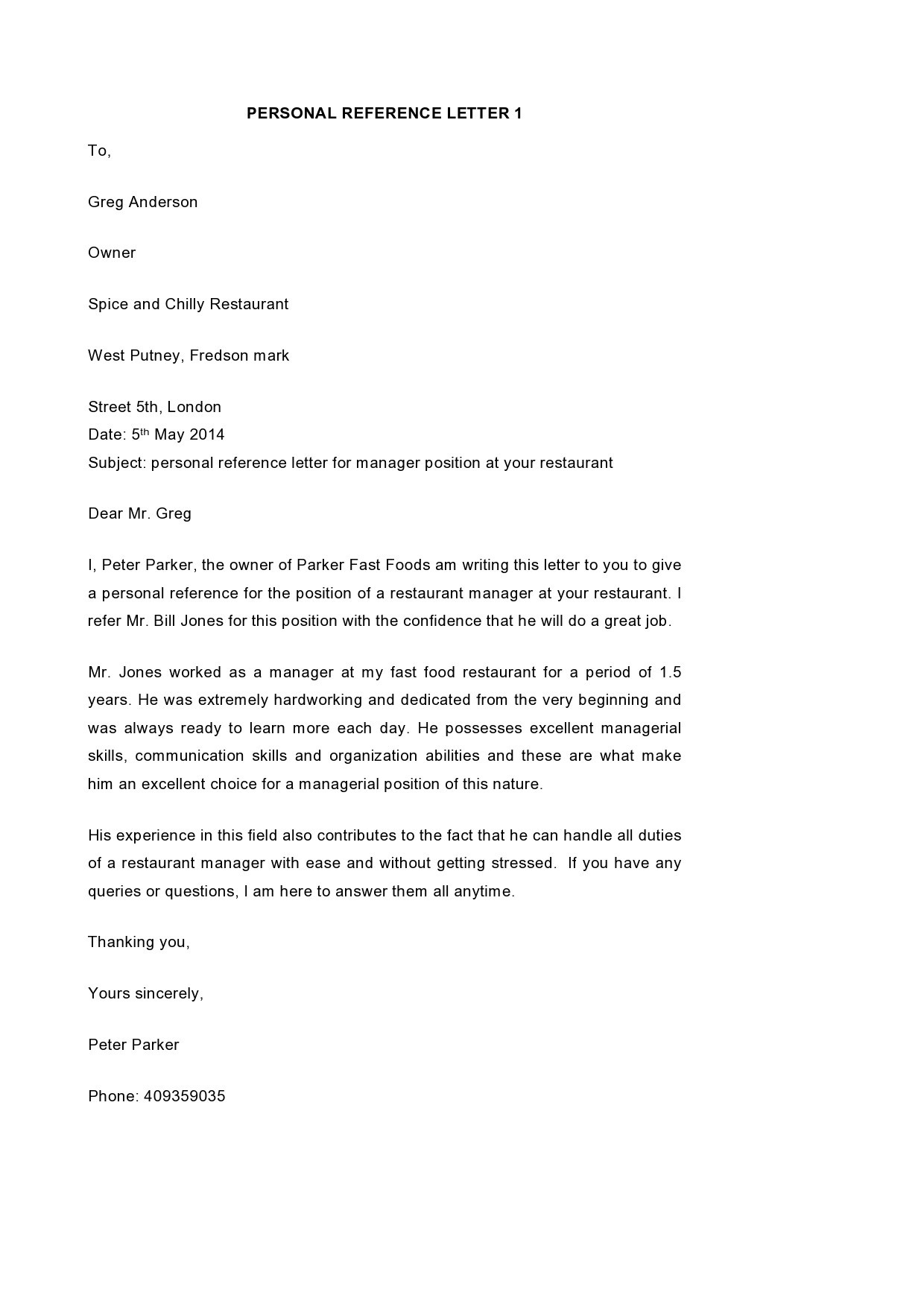 Free personal letter format 07