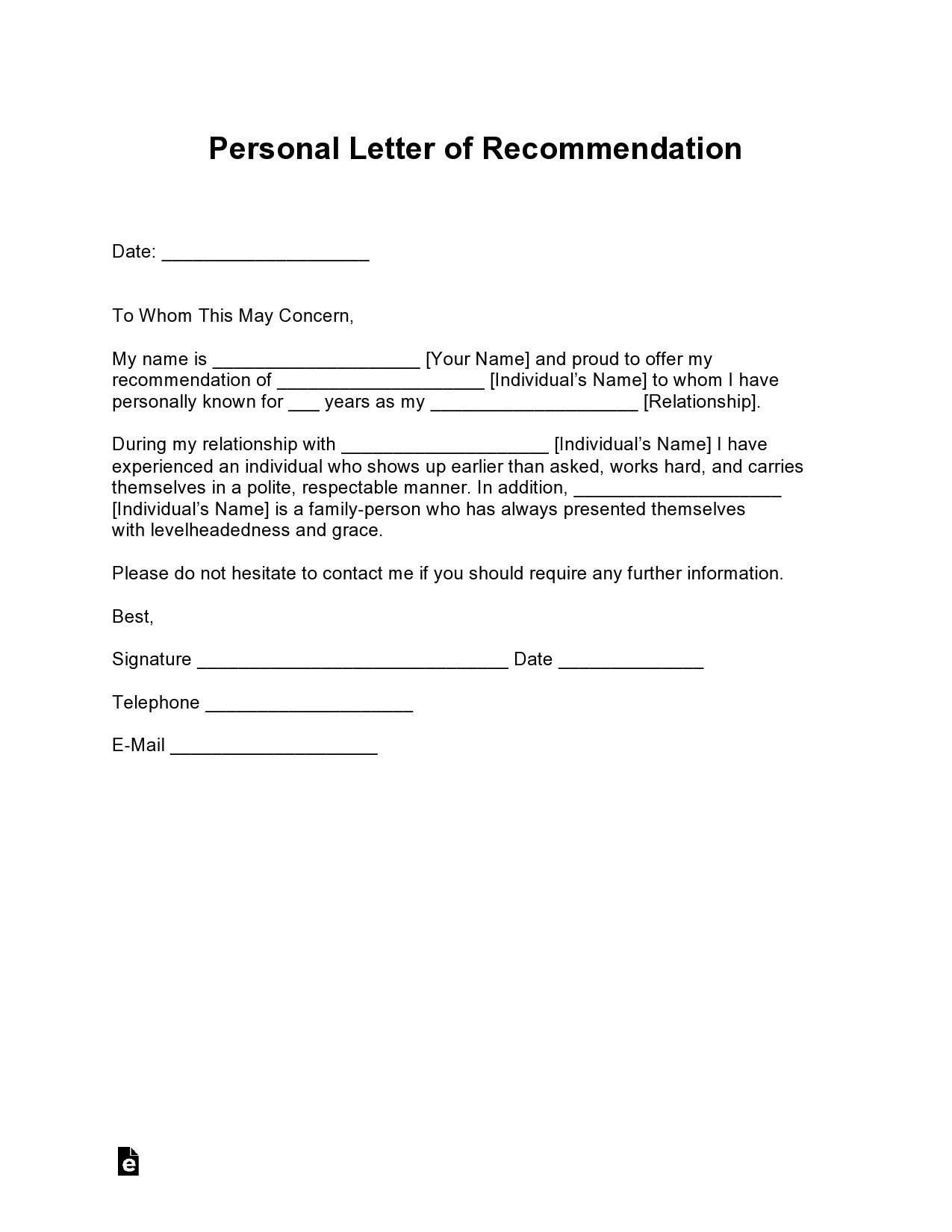 Free personal letter format 21