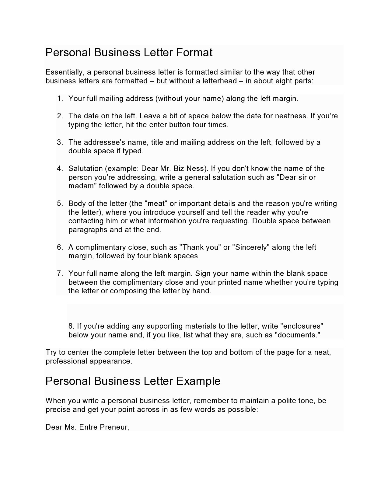 Free personal letter format 25