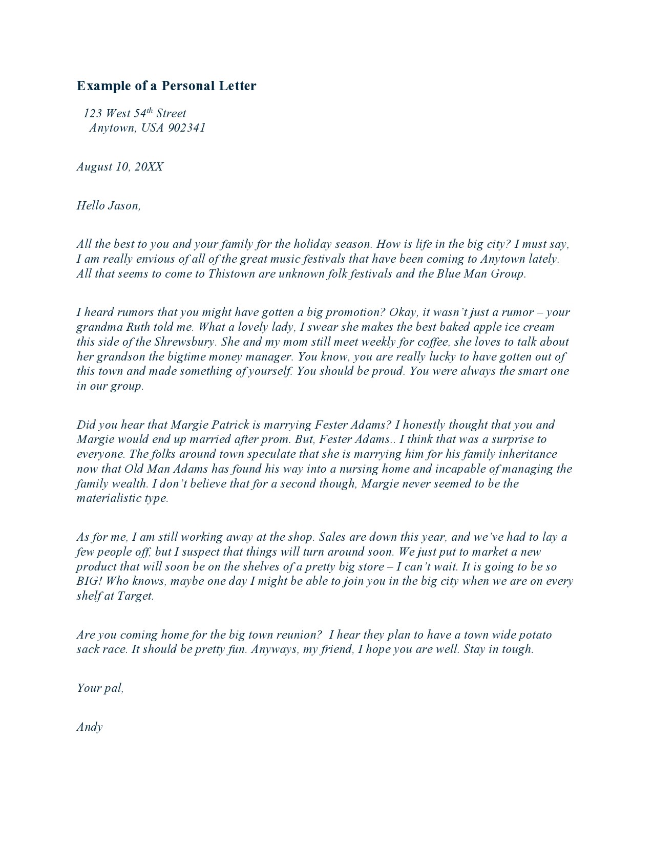 Free personal letter format 30