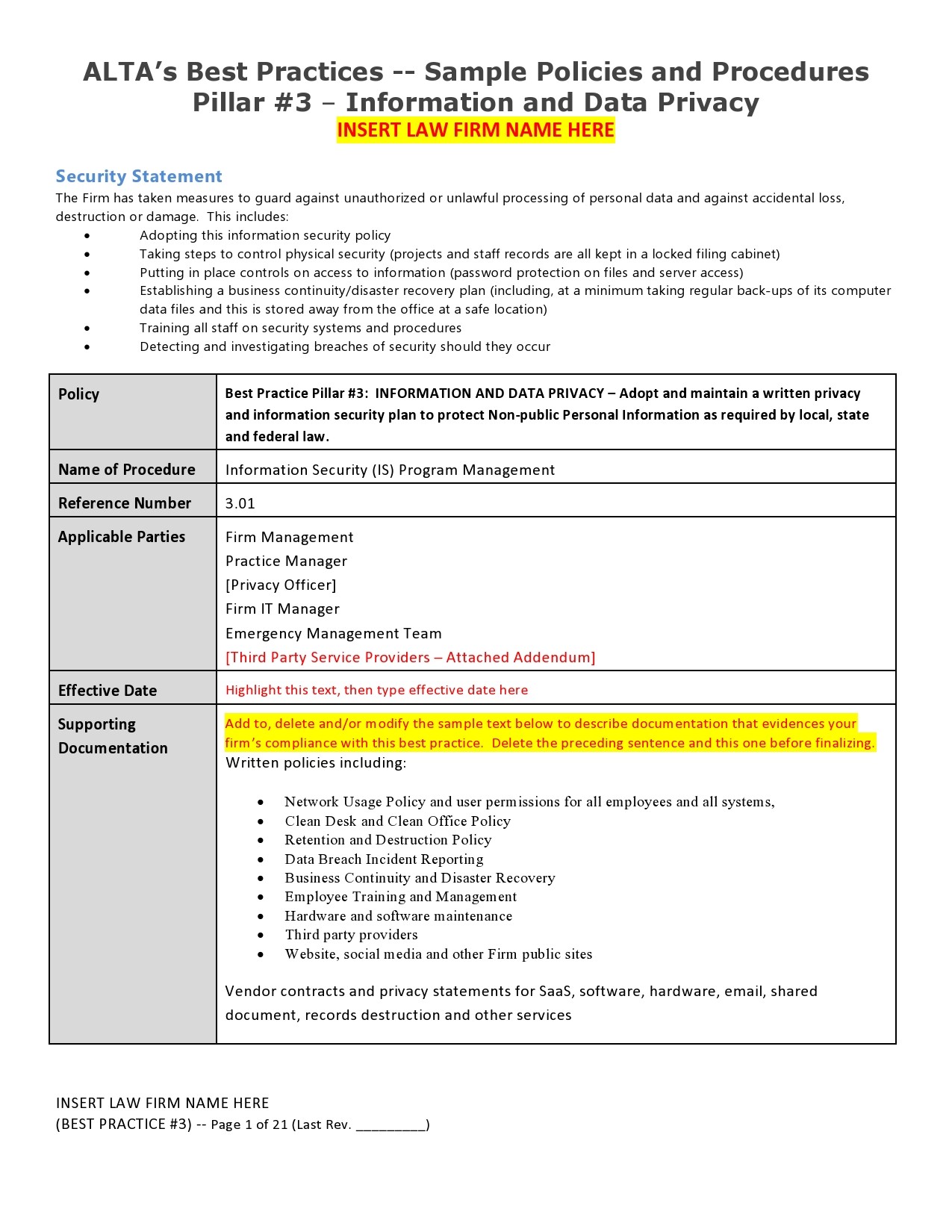 Policy Procedure Template Database