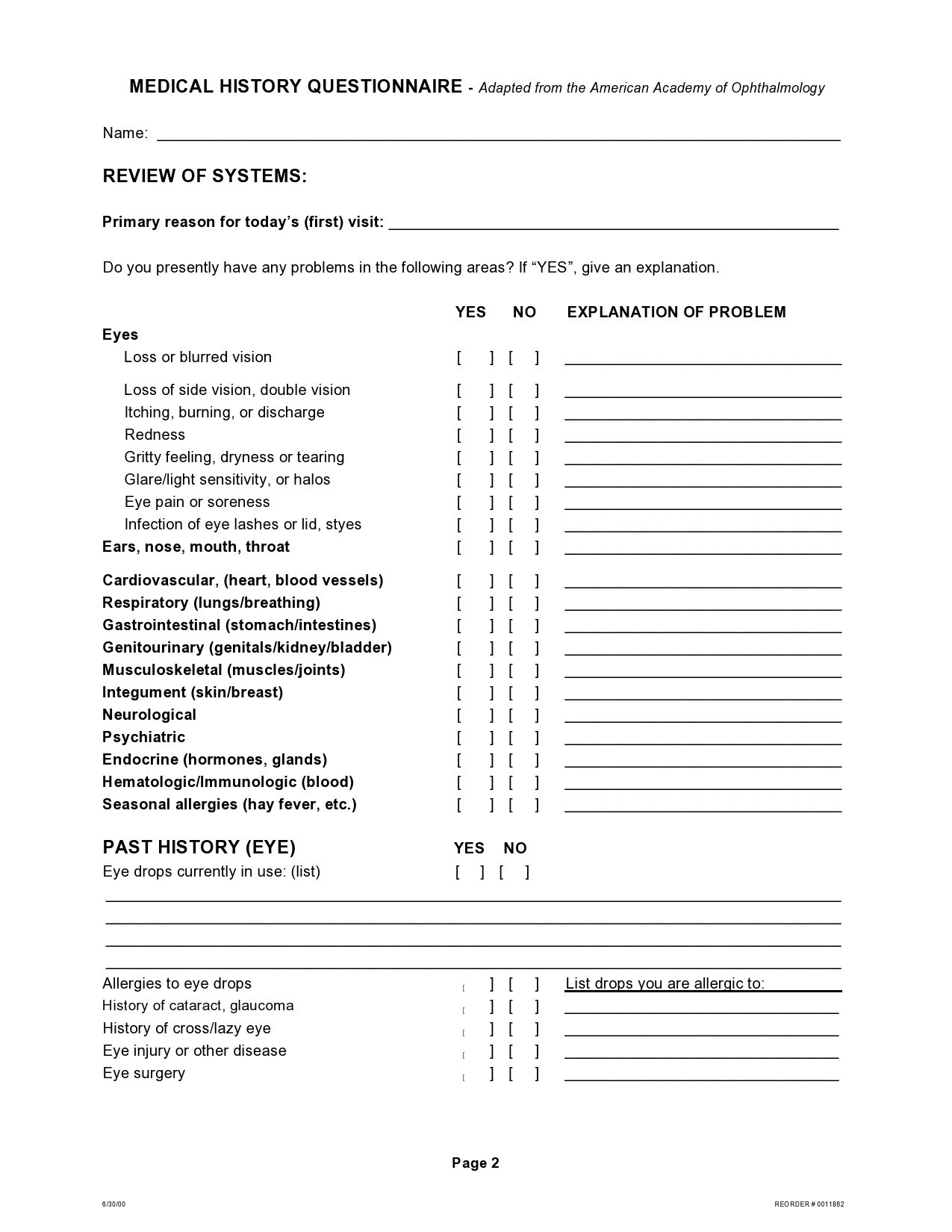 Free review of systems template 18
