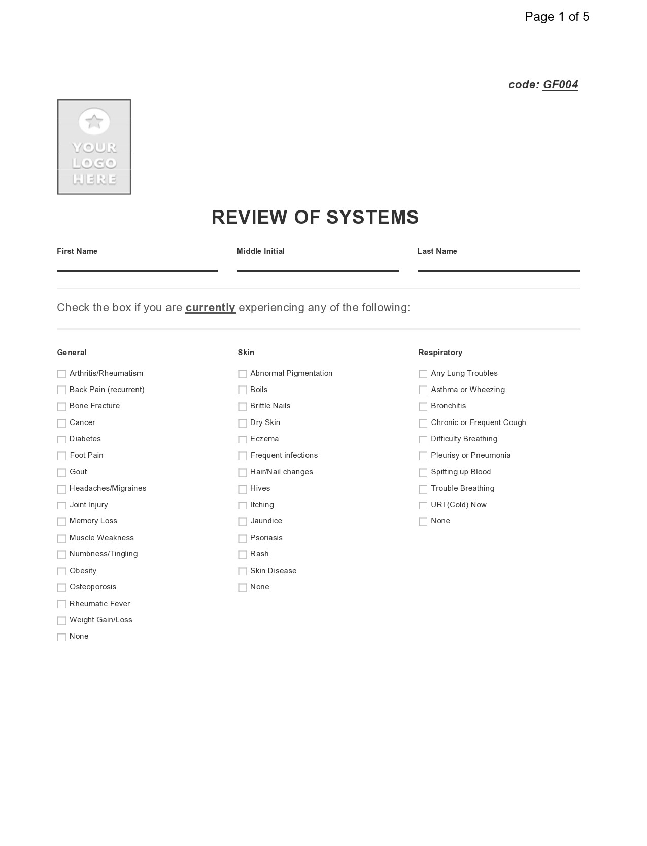 Free review of systems template 24