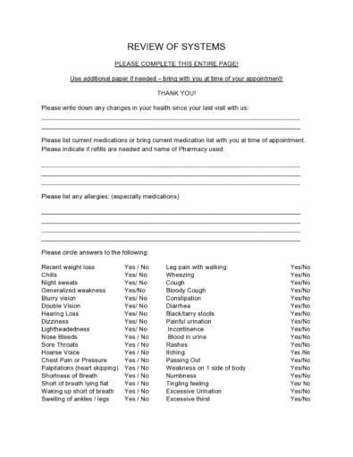 46 Free Review of Systems Templates ( Checklist) ᐅ TemplateLab