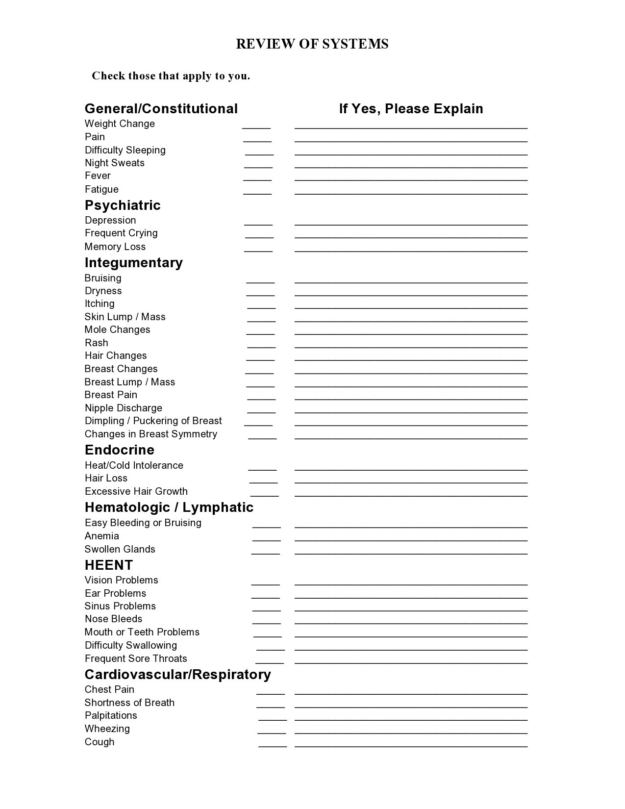Free review of systems template 34