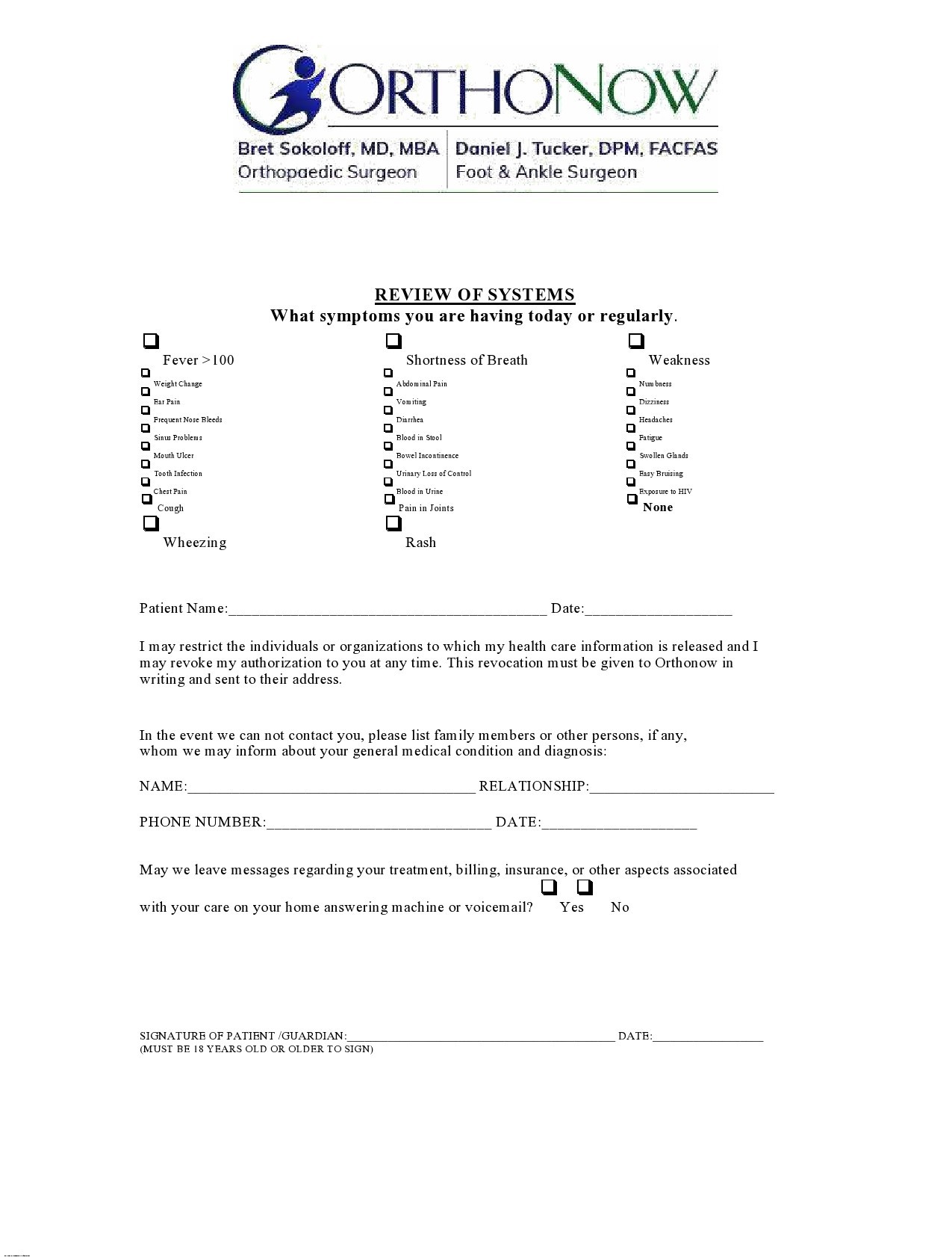 Free review of systems template 41