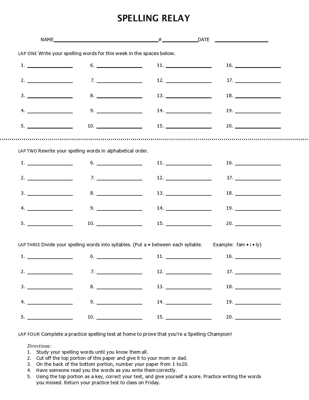 Free spelling test template 07