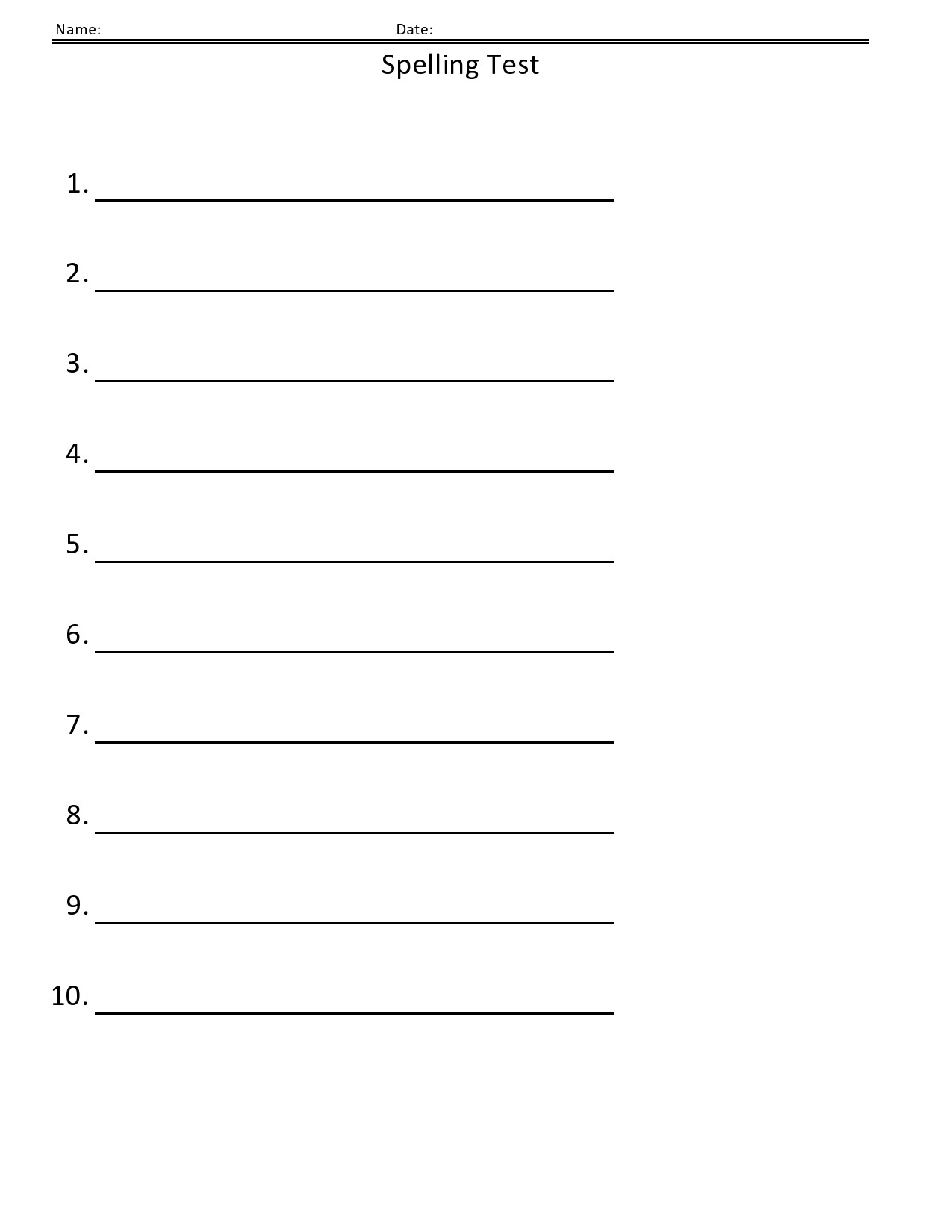 Free spelling test template 10