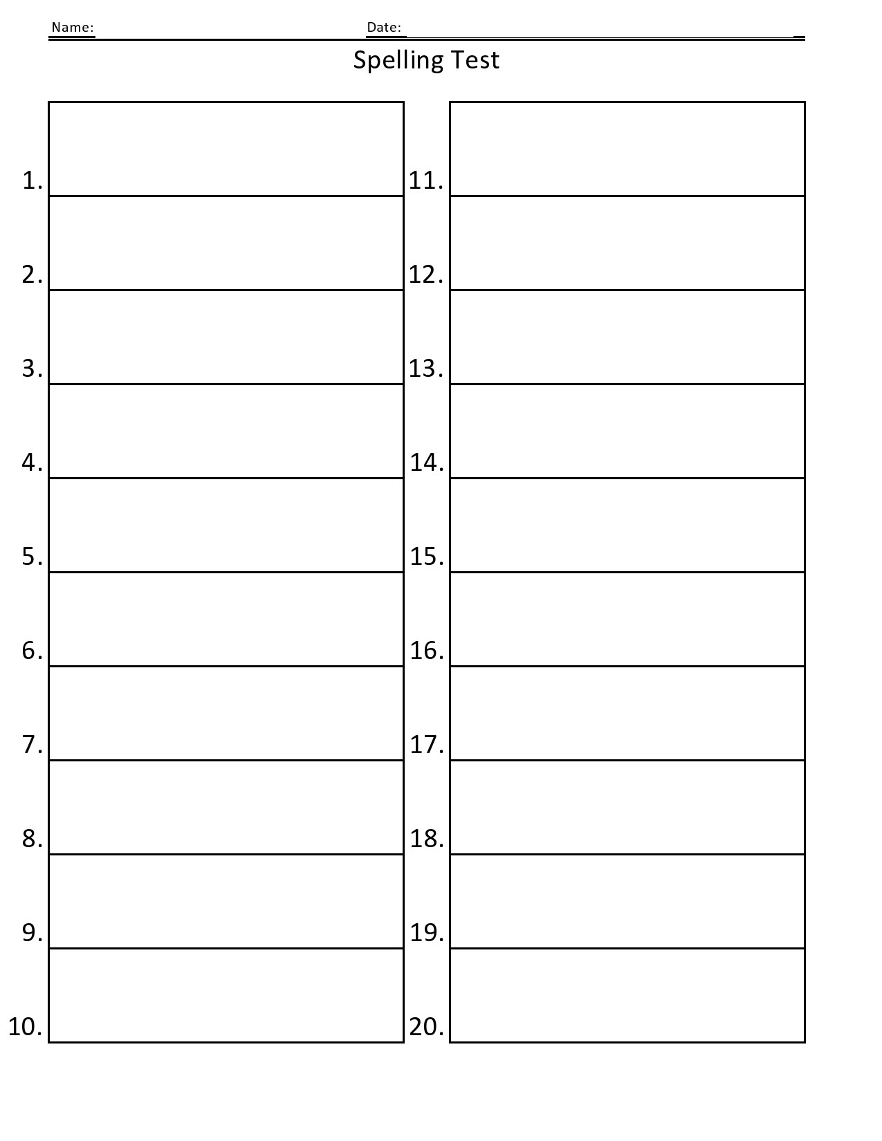 Free spelling test template 11