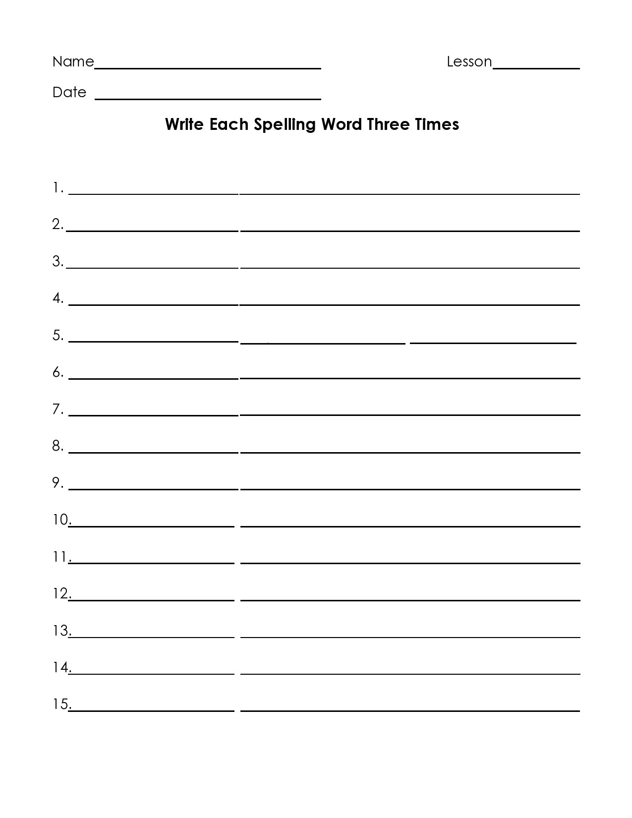 Free spelling test template 16