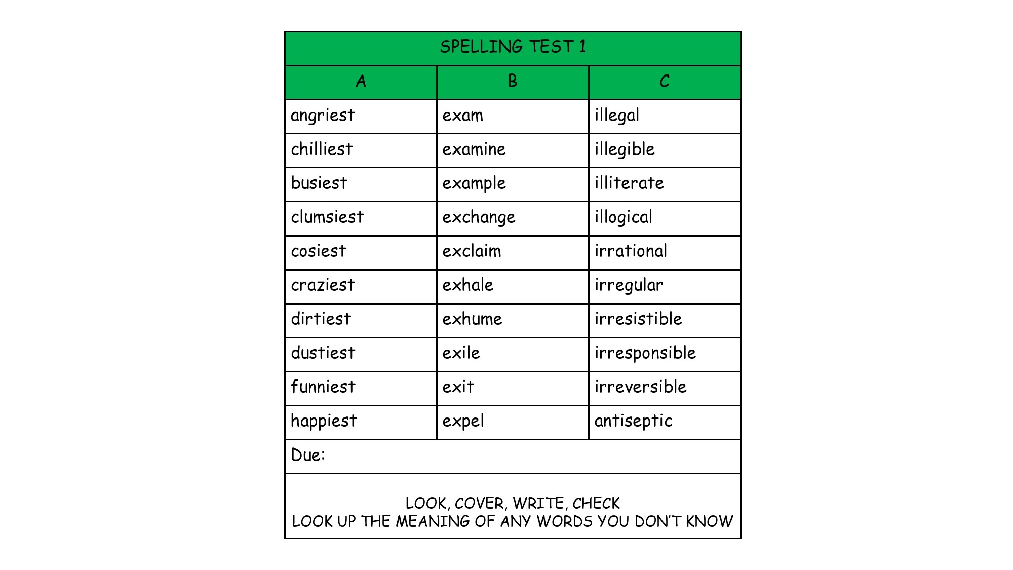 Free spelling test template 19