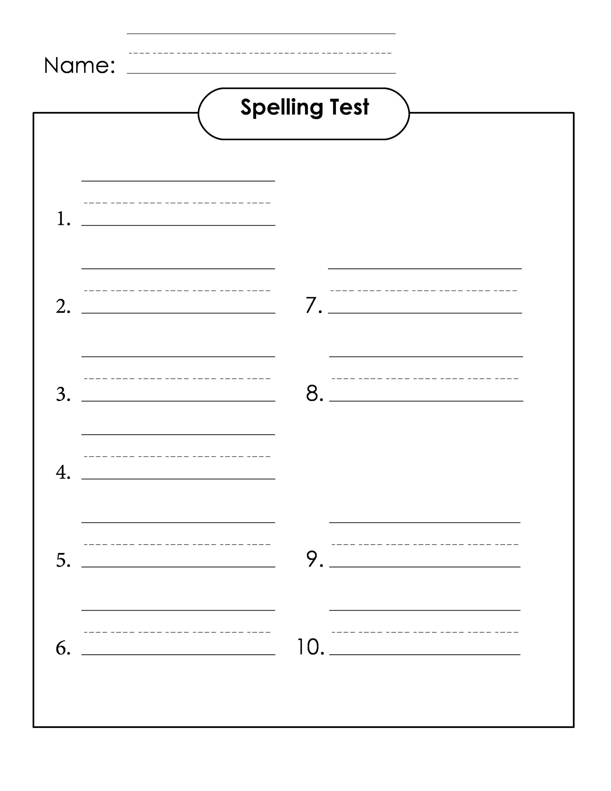 Free spelling test template 20