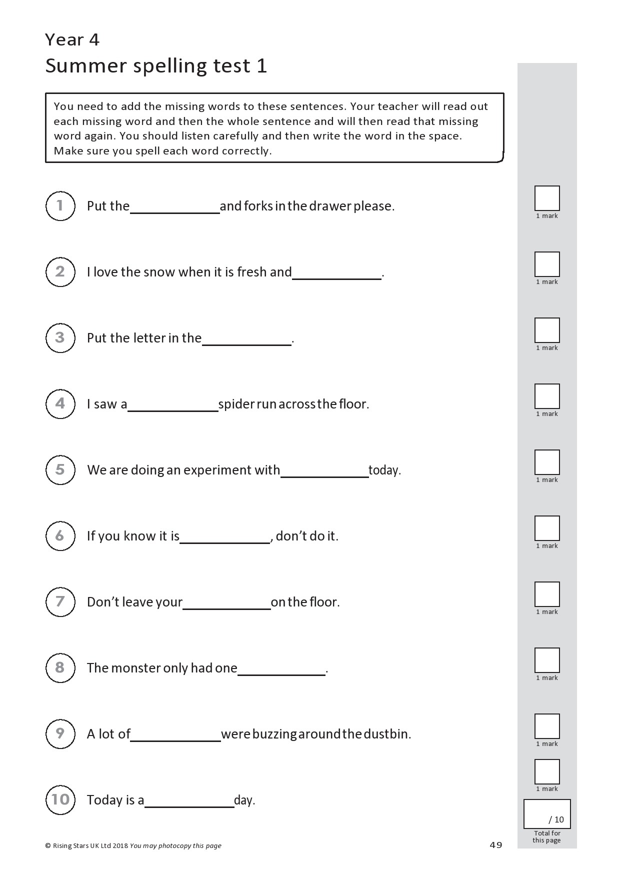 Free spelling test template 21