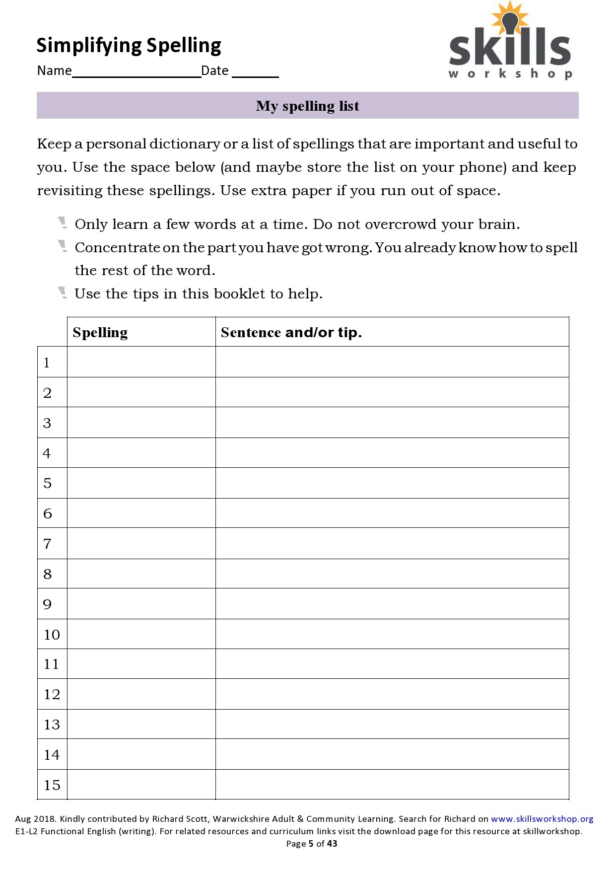 Free spelling test template 22
