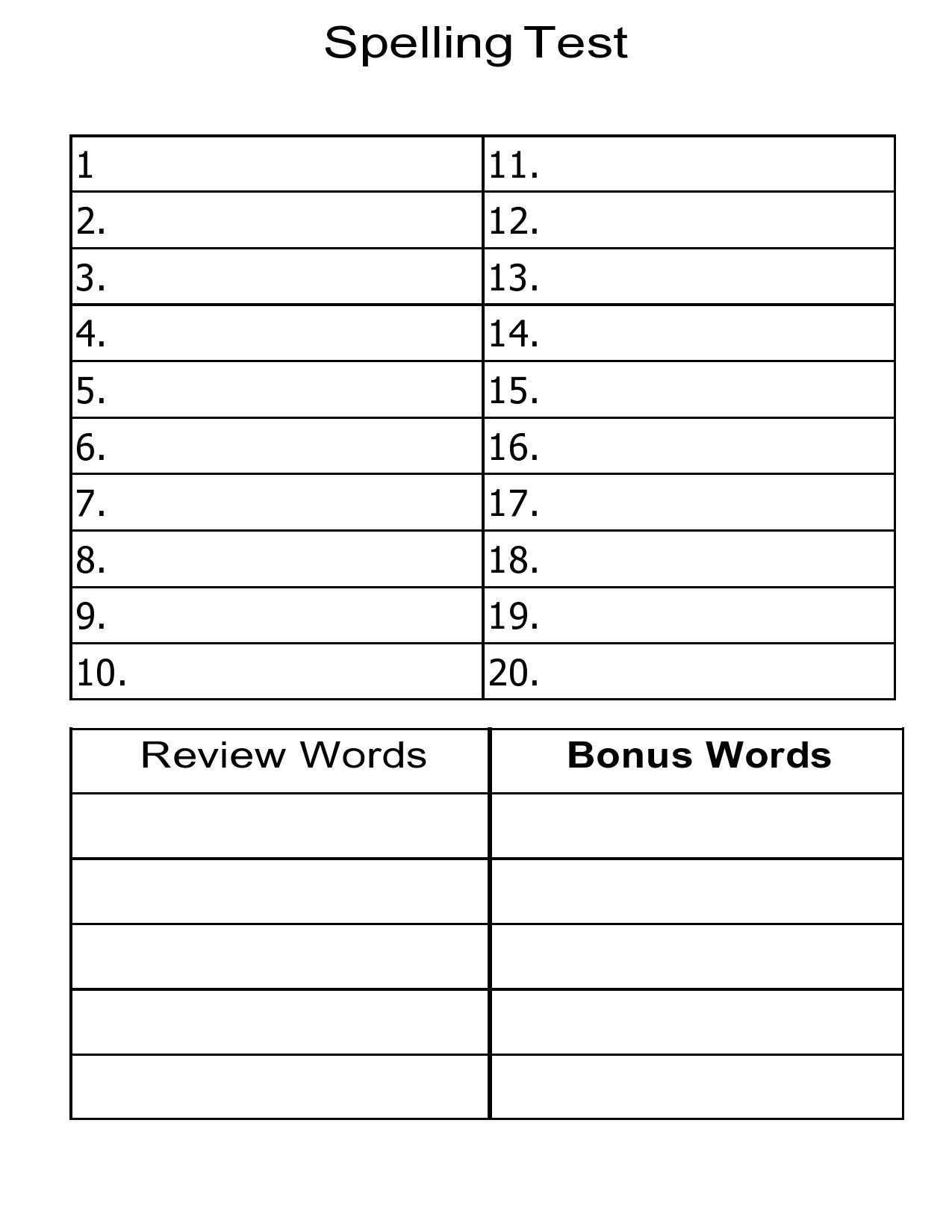 Free spelling test template 24