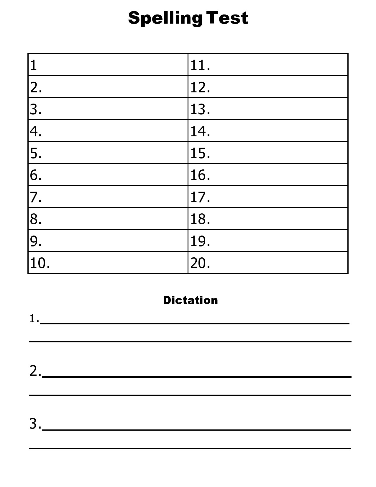 Free spelling test template 26