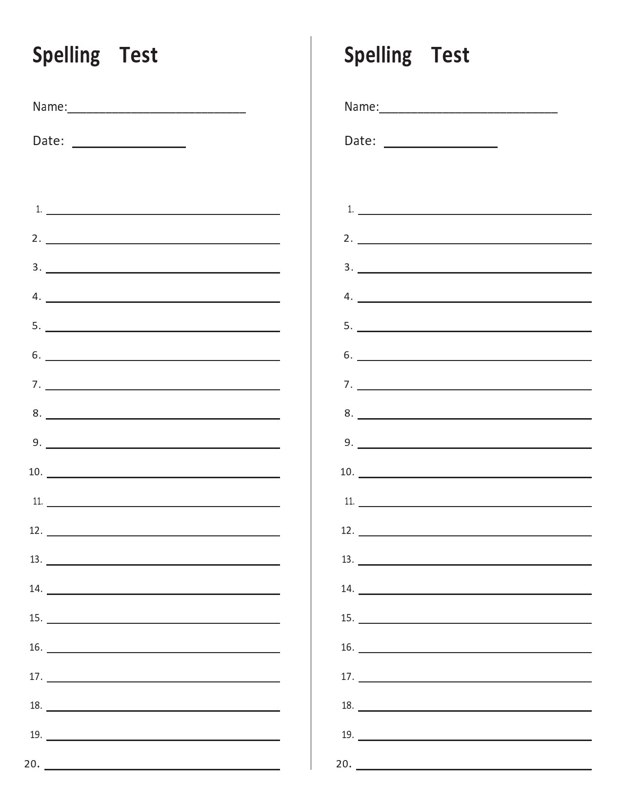 Free spelling test template 38