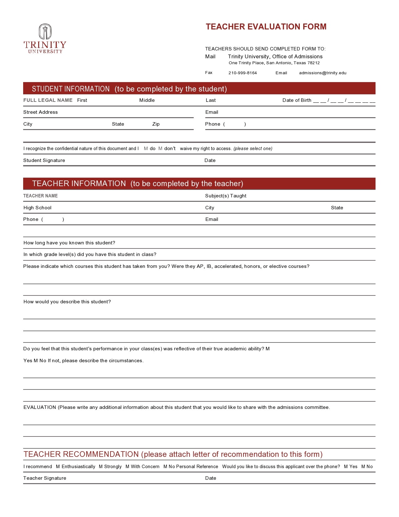 Free teacher evaluation form 05