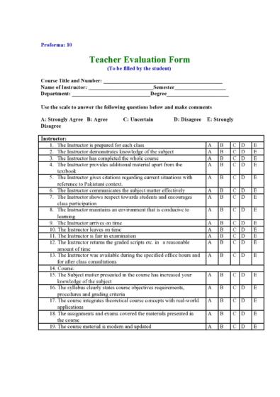 50 Printable Teacher Evaluation Forms [Free] ᐅ TemplateLab