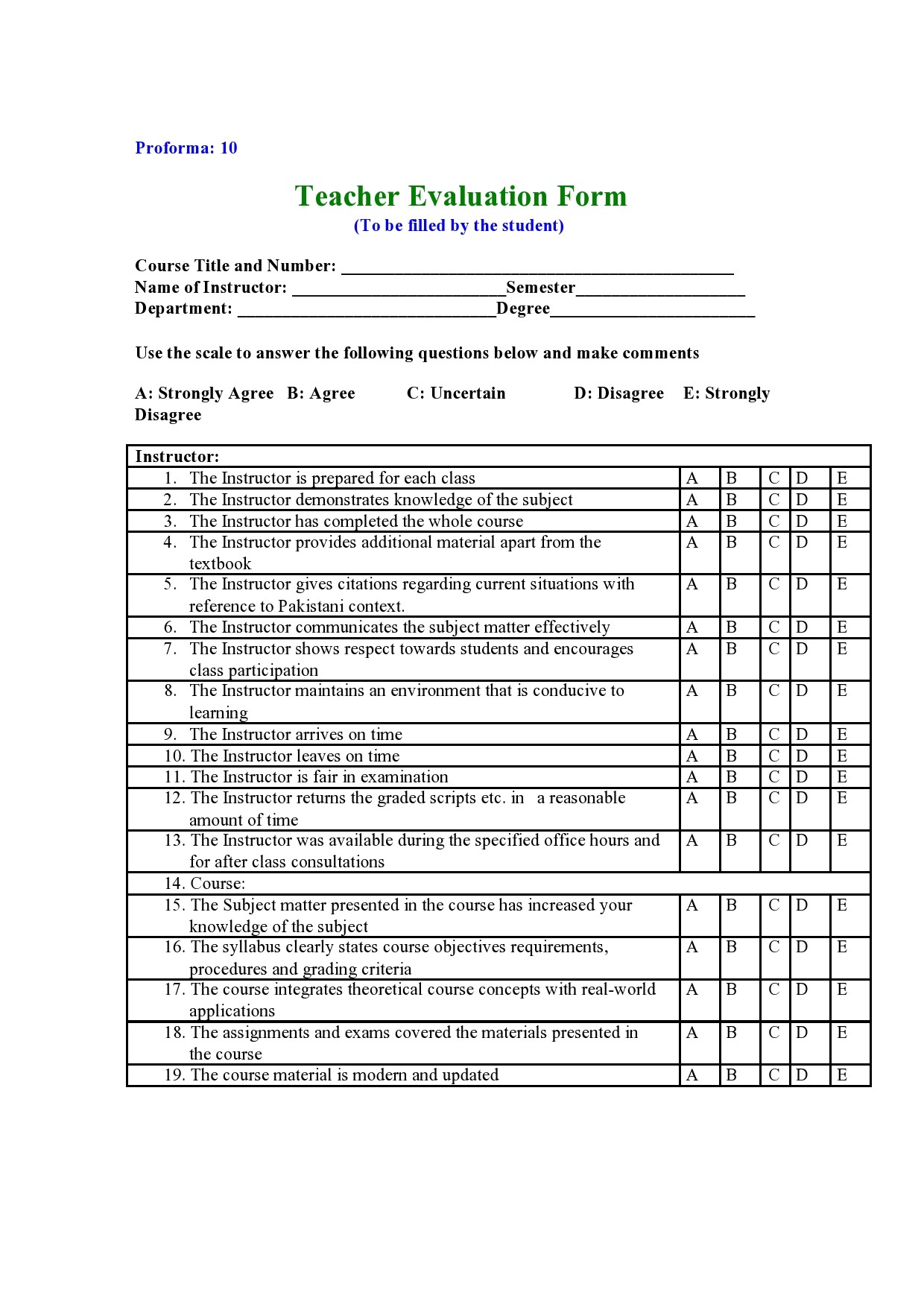 Free teacher evaluation form 07
