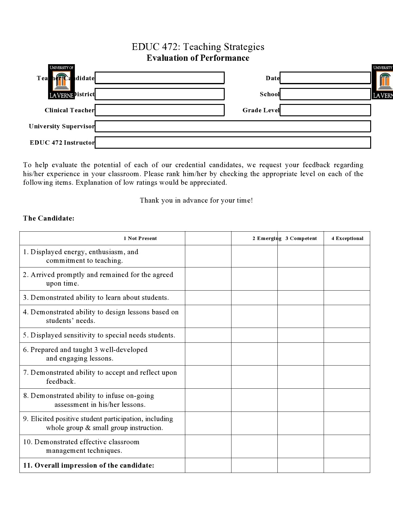 50 Printable Teacher Evaluation Forms [Free] ᐅ TemplateLab