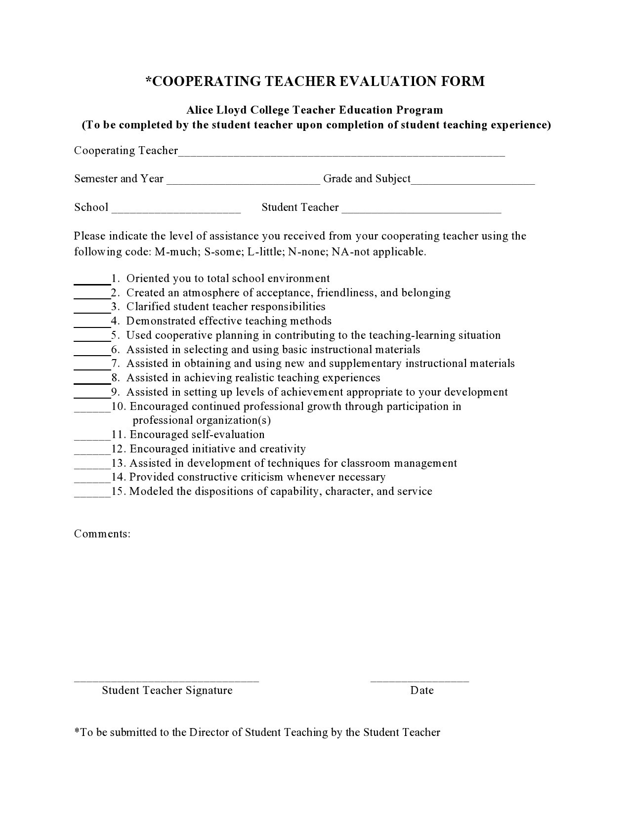 Free teacher evaluation form 14