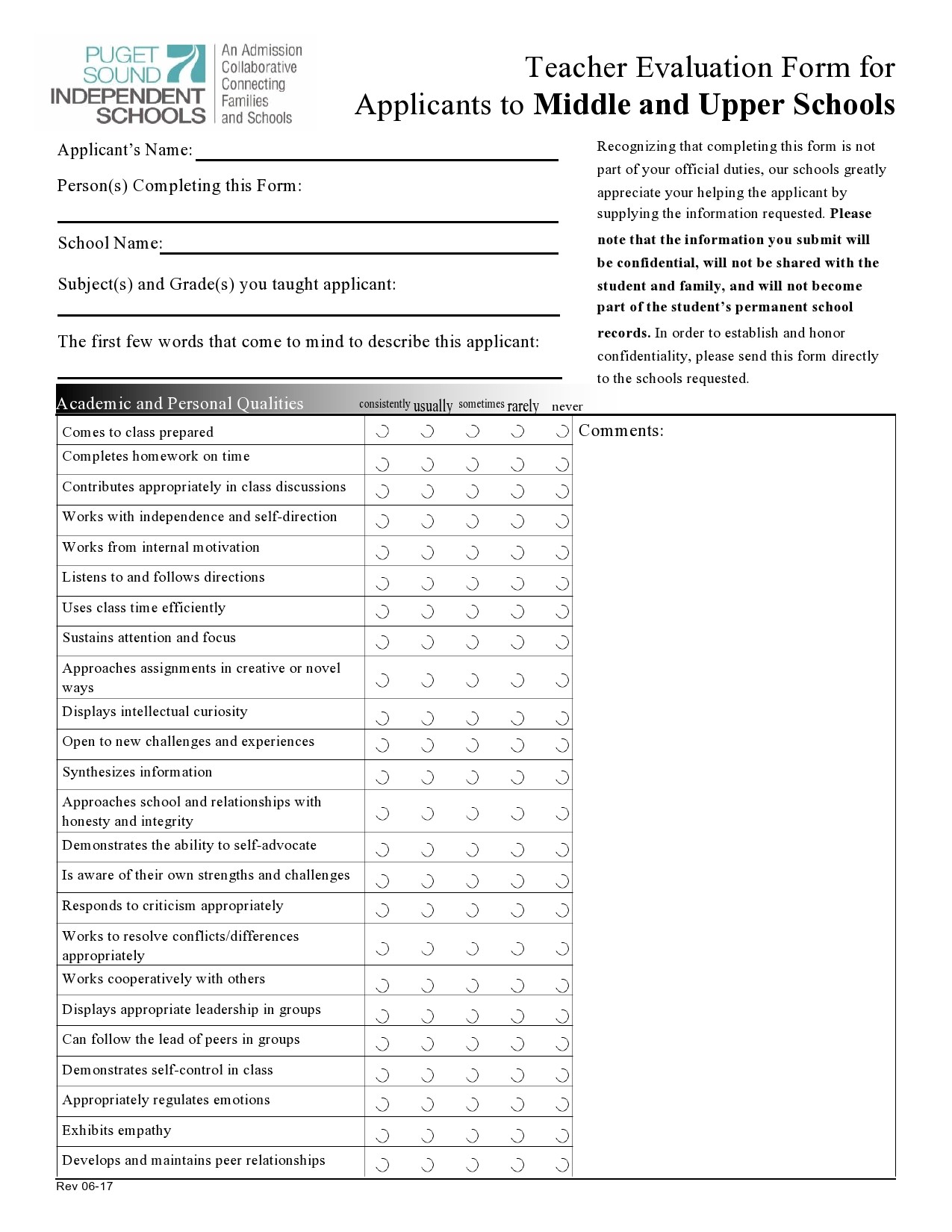 Free teacher evaluation form 18