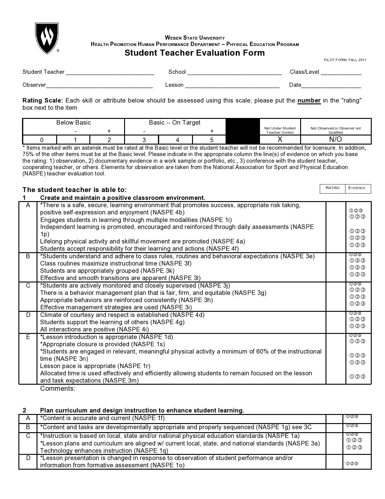 Free teacher evaluation form 25