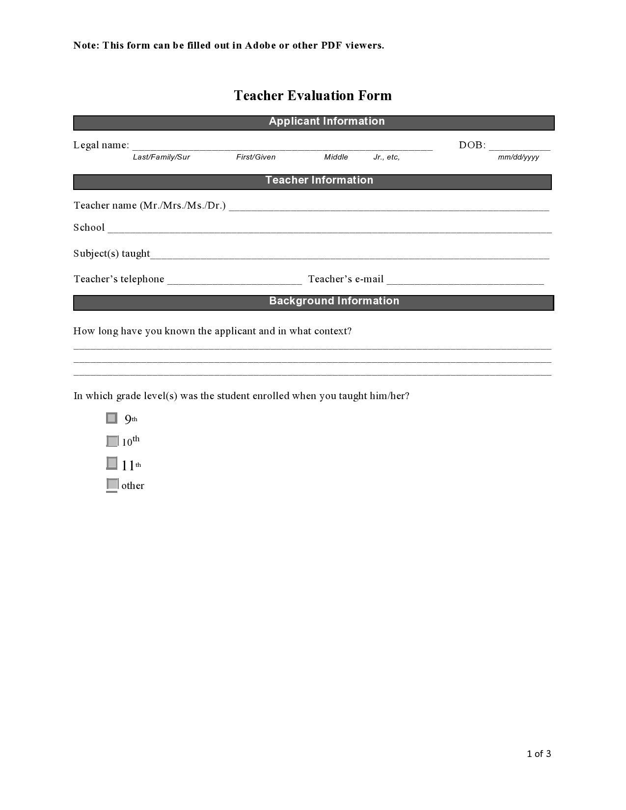 Free teacher evaluation form 26