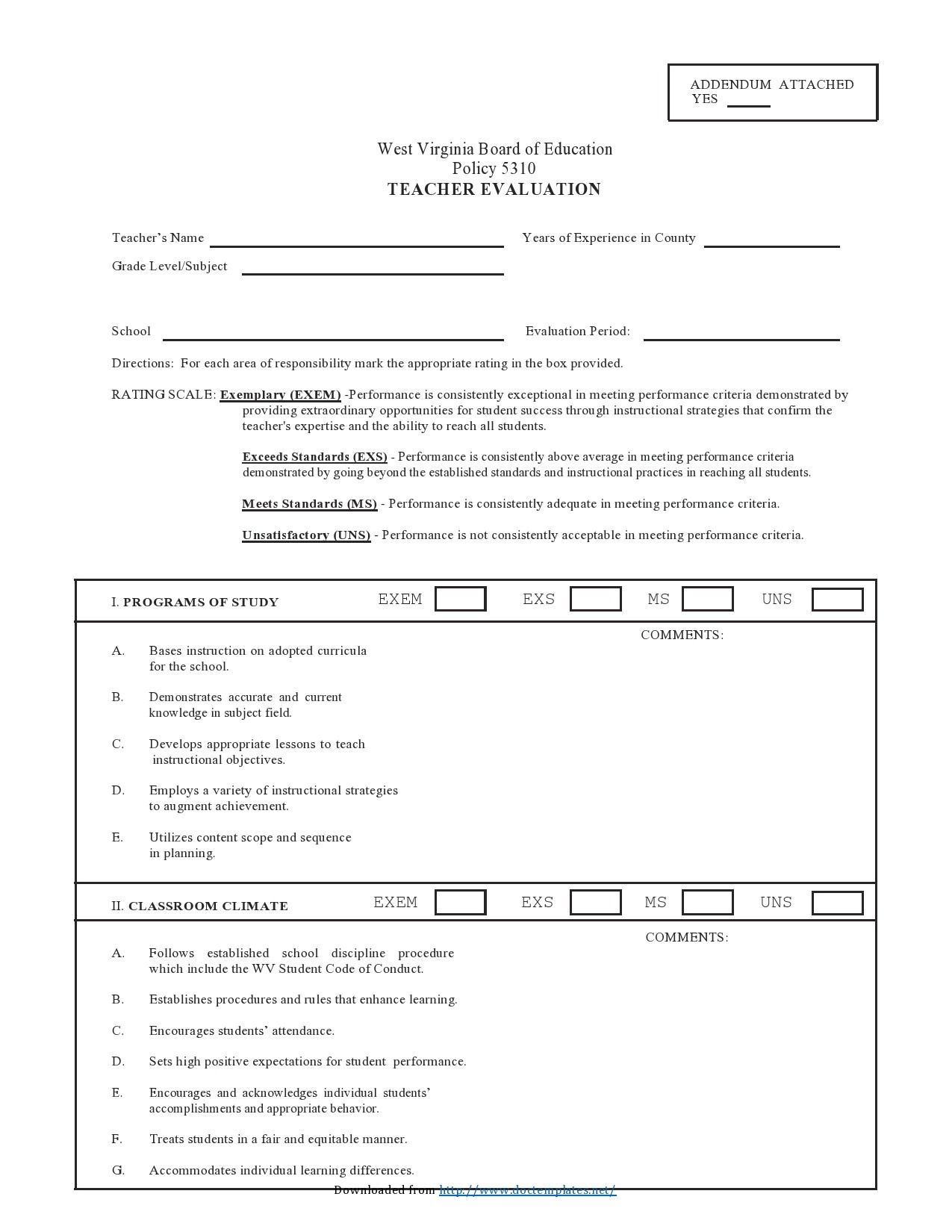 Free teacher evaluation form 27