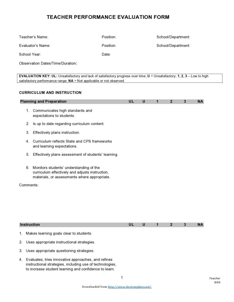 50 Printable Teacher Evaluation Forms [Free] ᐅ TemplateLab