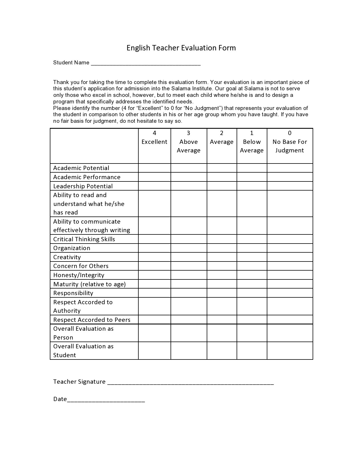Free teacher evaluation form 36