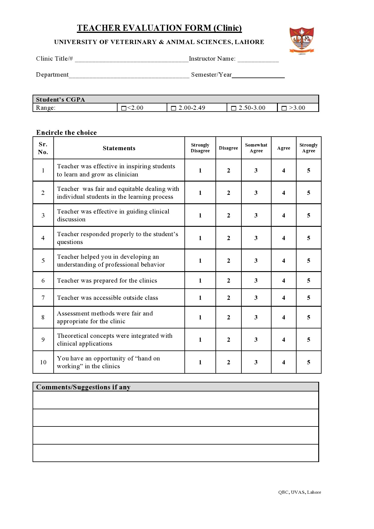 Free teacher evaluation form 37