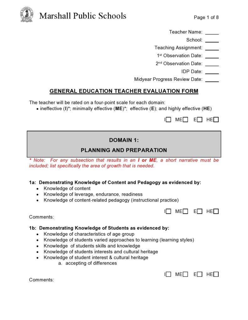 50 Printable Teacher Evaluation Forms [Free] ᐅ TemplateLab