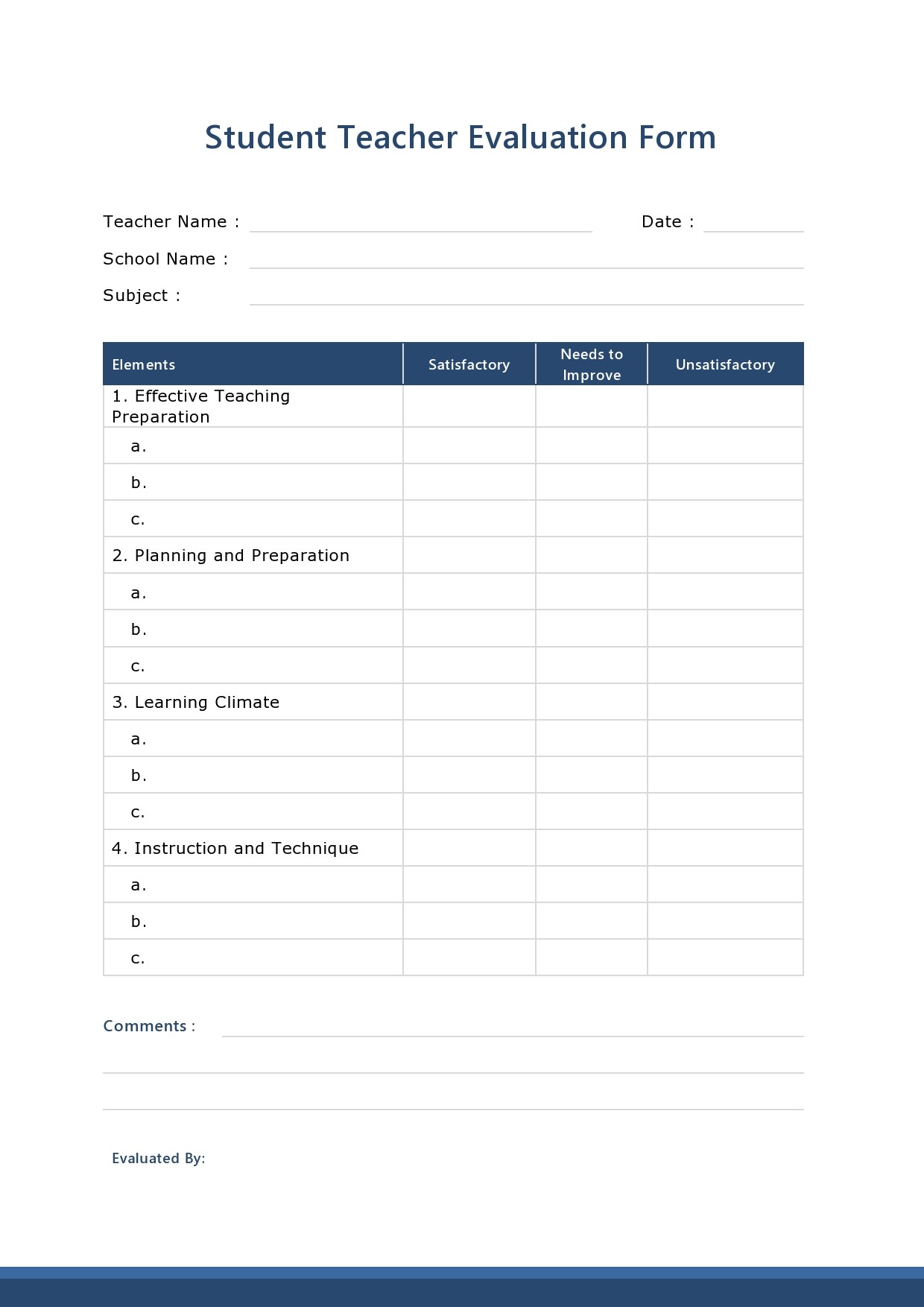 50 Printable Teacher Evaluation Forms Free ᐅ Templatelab