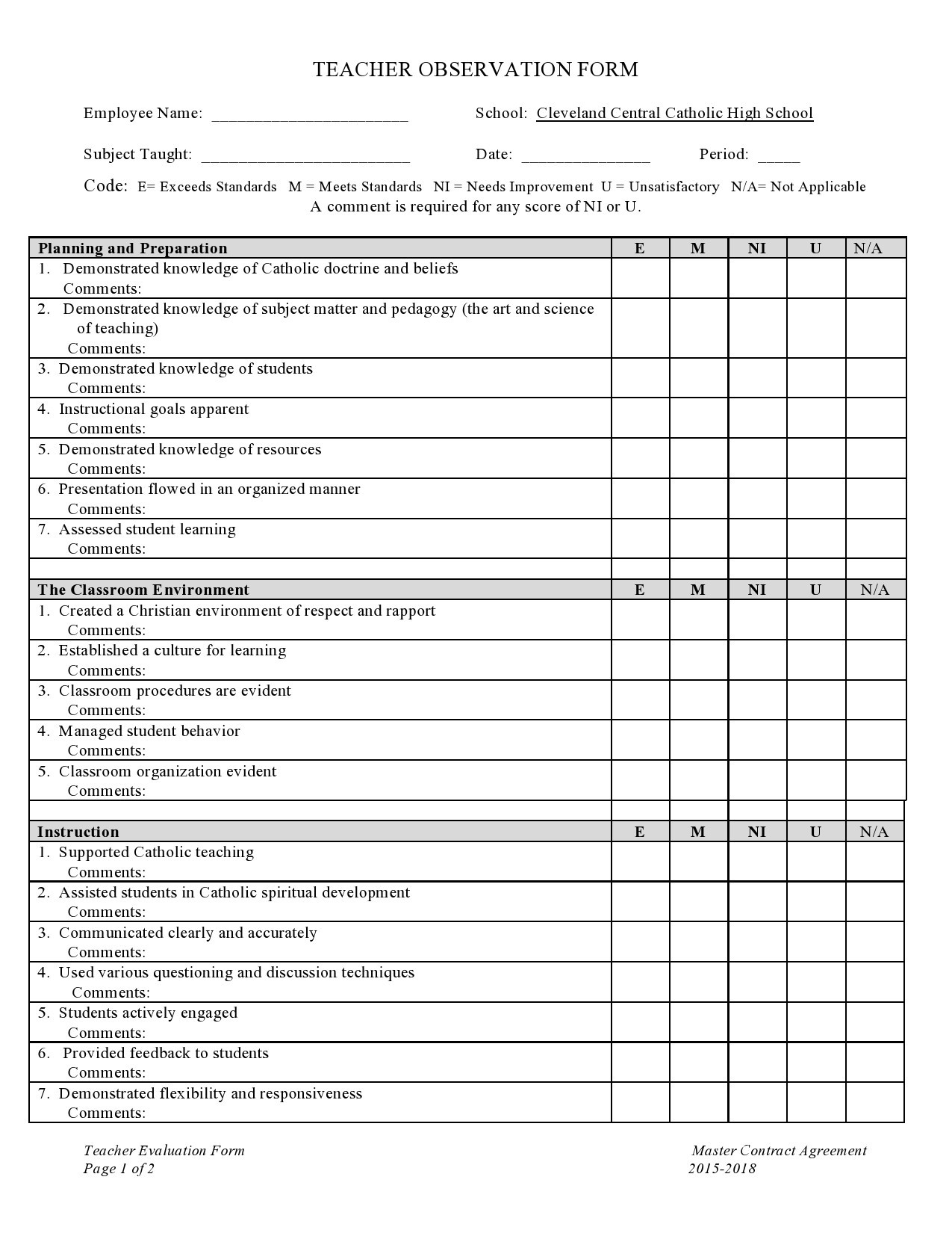 Free teacher evaluation form 46