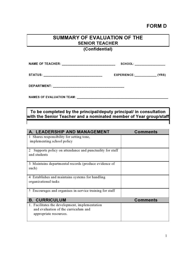 50 Printable Teacher Evaluation Forms [Free] ᐅ TemplateLab
