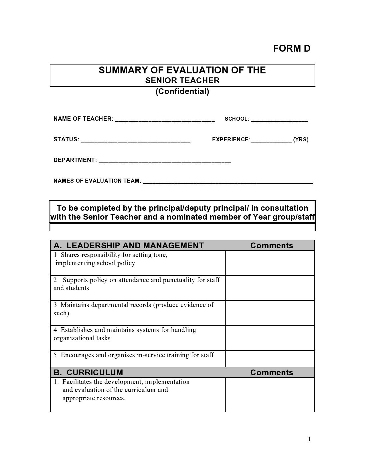 Free teacher evaluation form 48