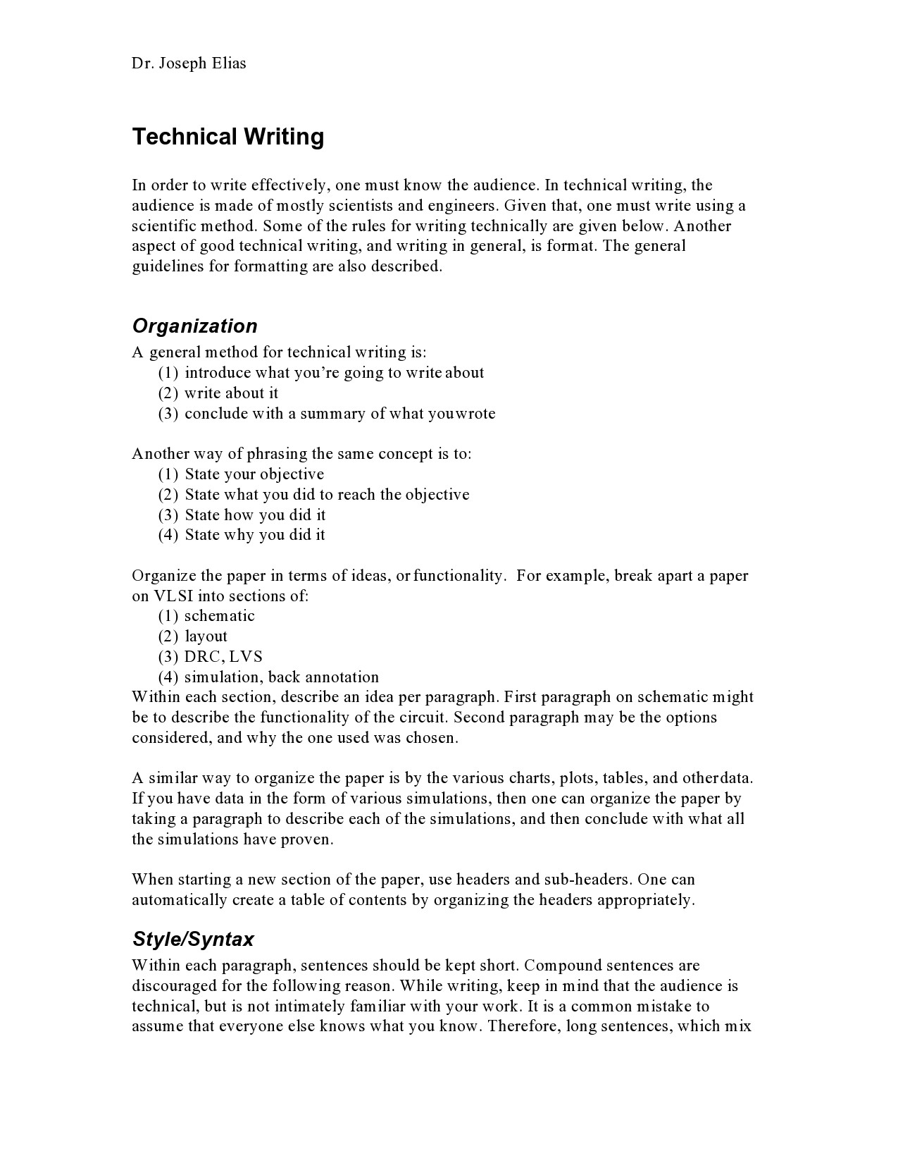 technical writing assignment topics