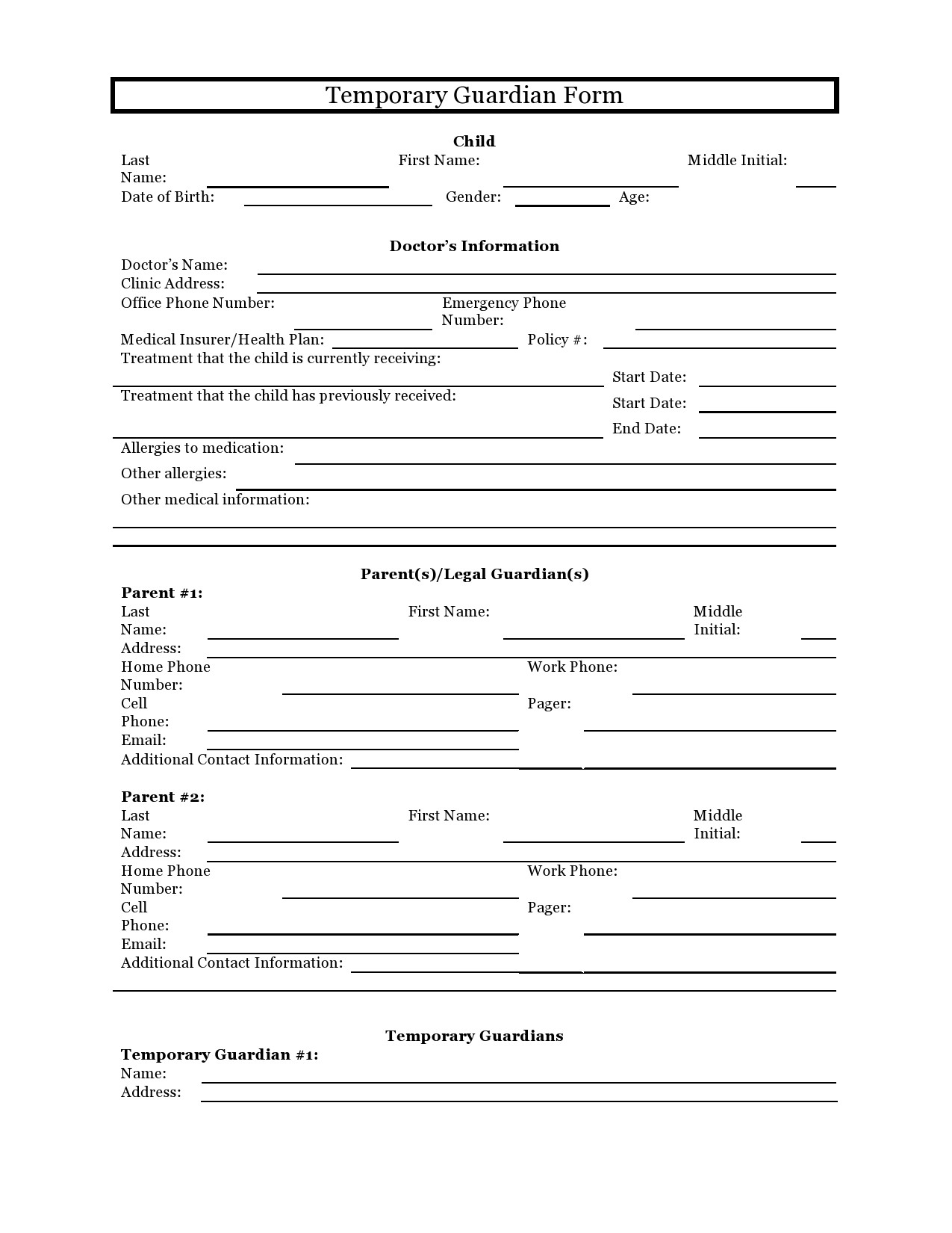 Simple Printable Guardian Form Printable Forms Free Online