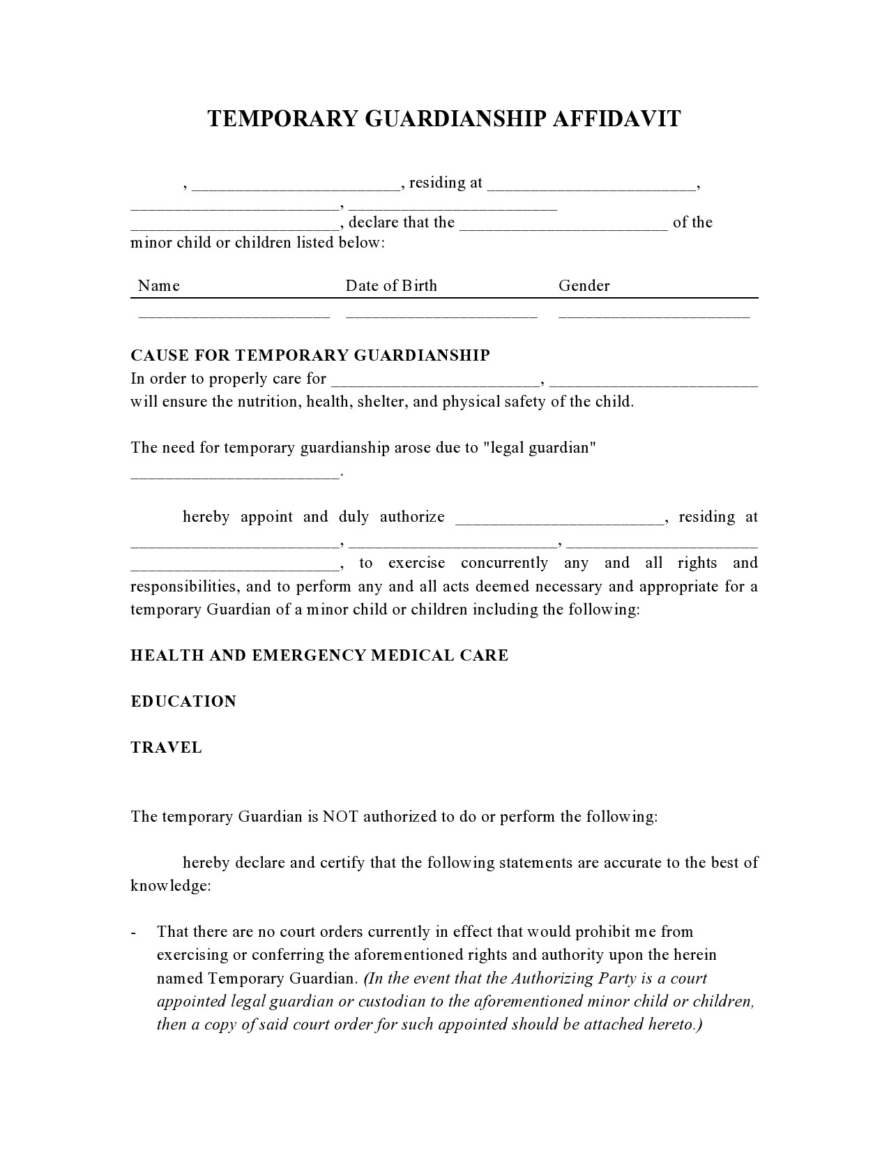 Free temporary guardianship form 03