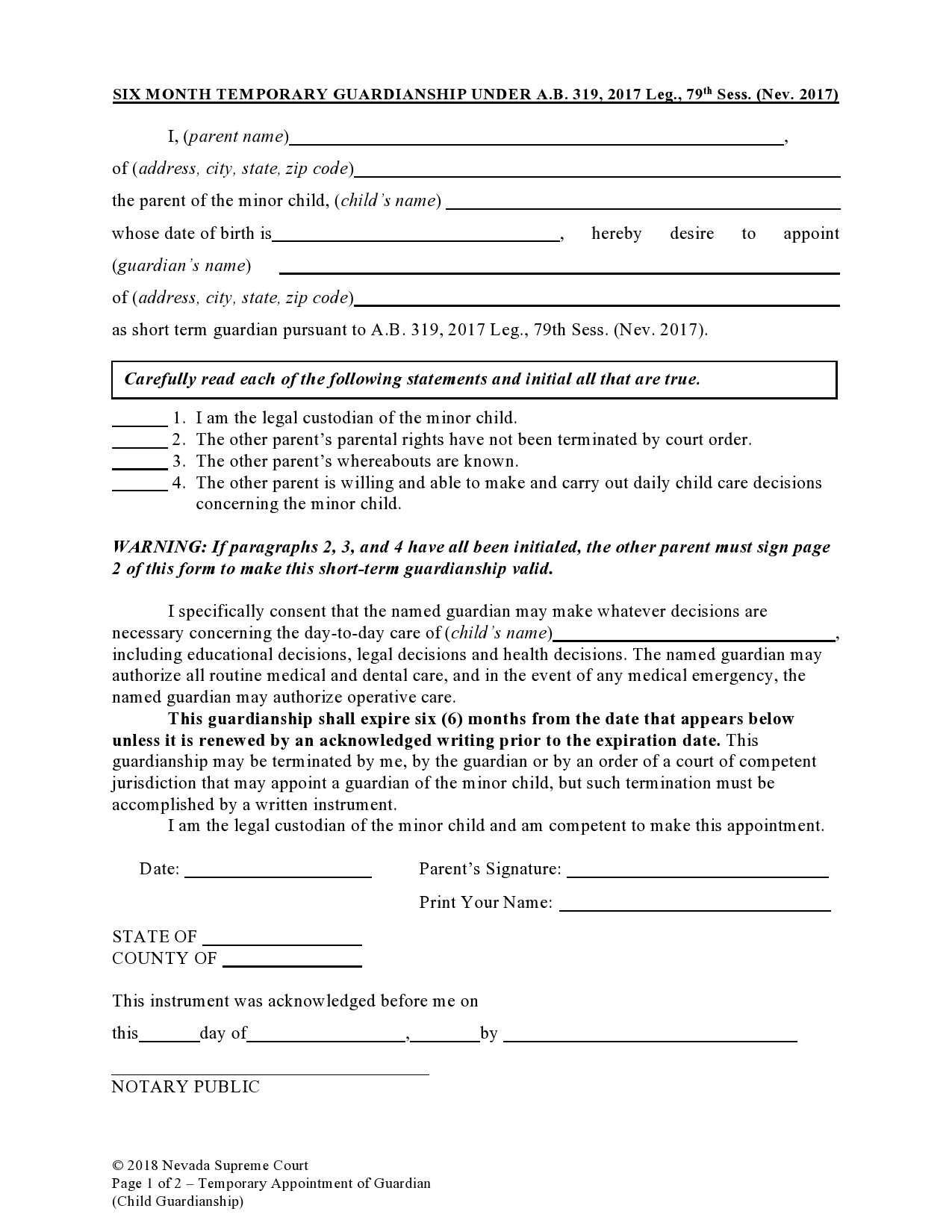 Free Printable Temporary Guardianship Forms