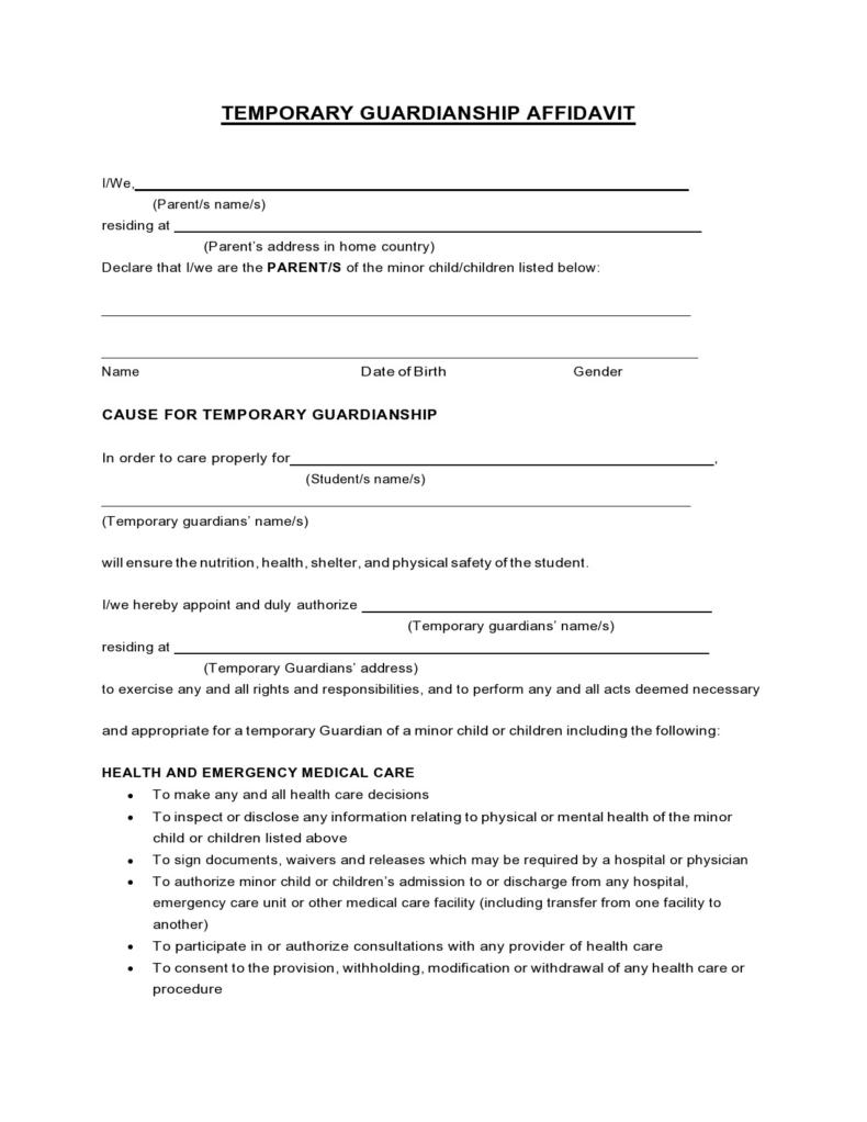 40 Printable Temporary Guardianship Forms [All States]